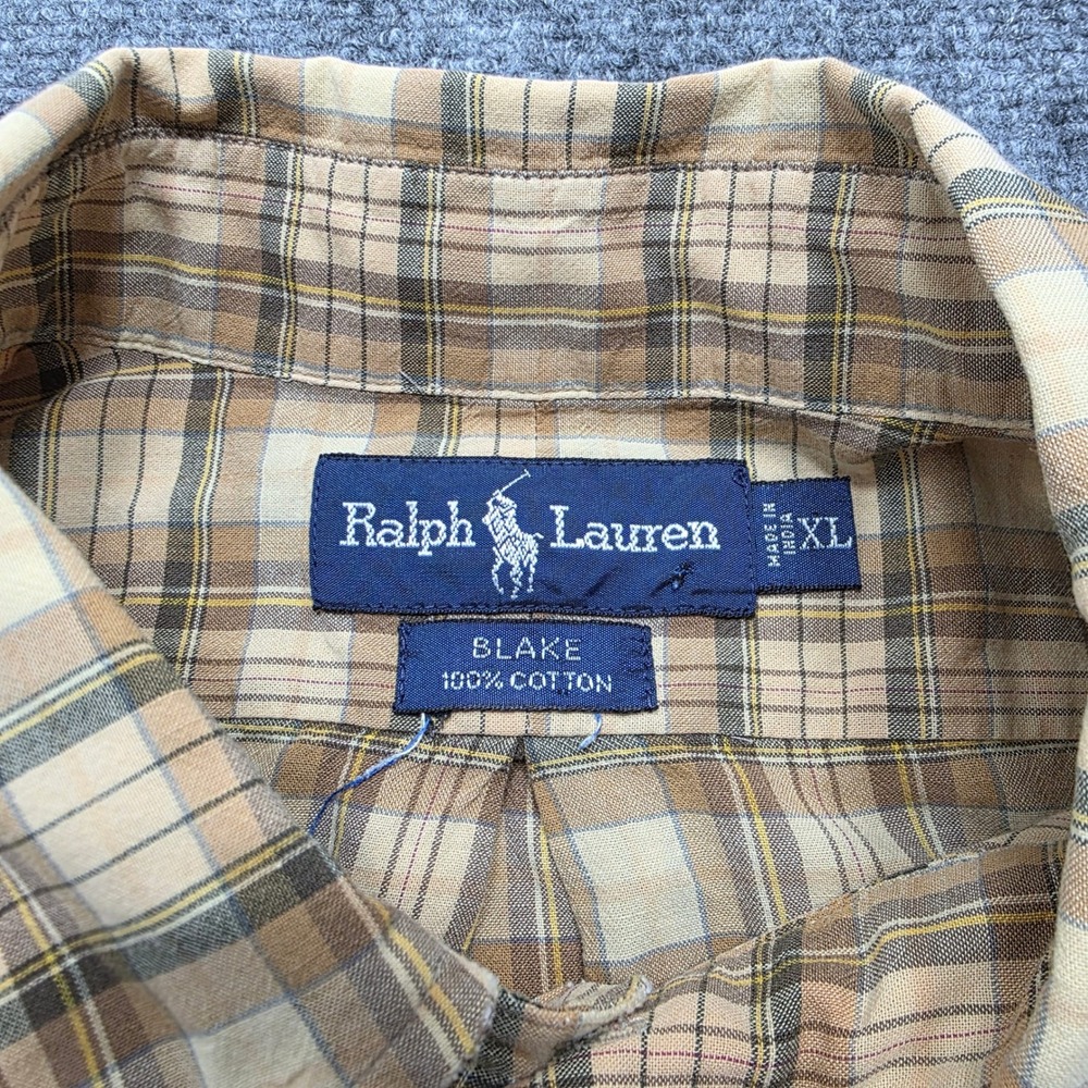Ralph Lauren Blake Shirt Mens XL Tan Brown Plaid Long Sleeve Button Down Cotton - Picture 4 of 12